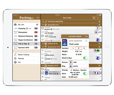 Packing Pro on iPad