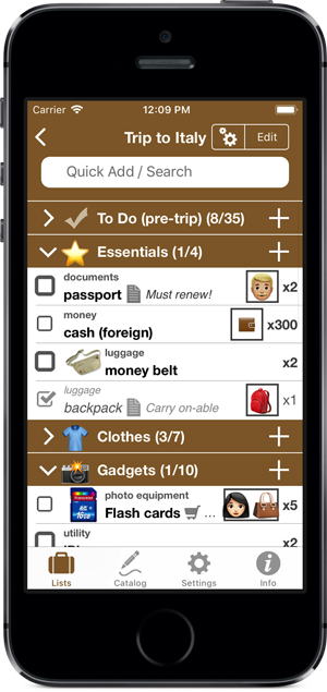 Packing Pro travel packing list app on iPhone