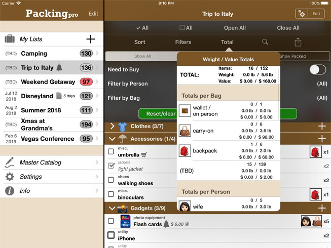 Tools and List Totals on iPad
